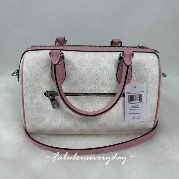 Coach Rowan Satchel Crossbody Bag In Signature Canvas/Chalk/Carnation CV961 NWT - Picture 3 of 9